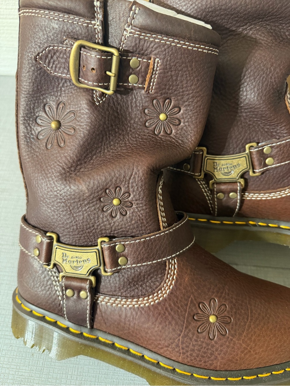 DR. MARTENS Anistone Hi FLOWER 🌺 Harness Biker Boots MSRP$340 ~ Limited Edition - Picture 3 of 16